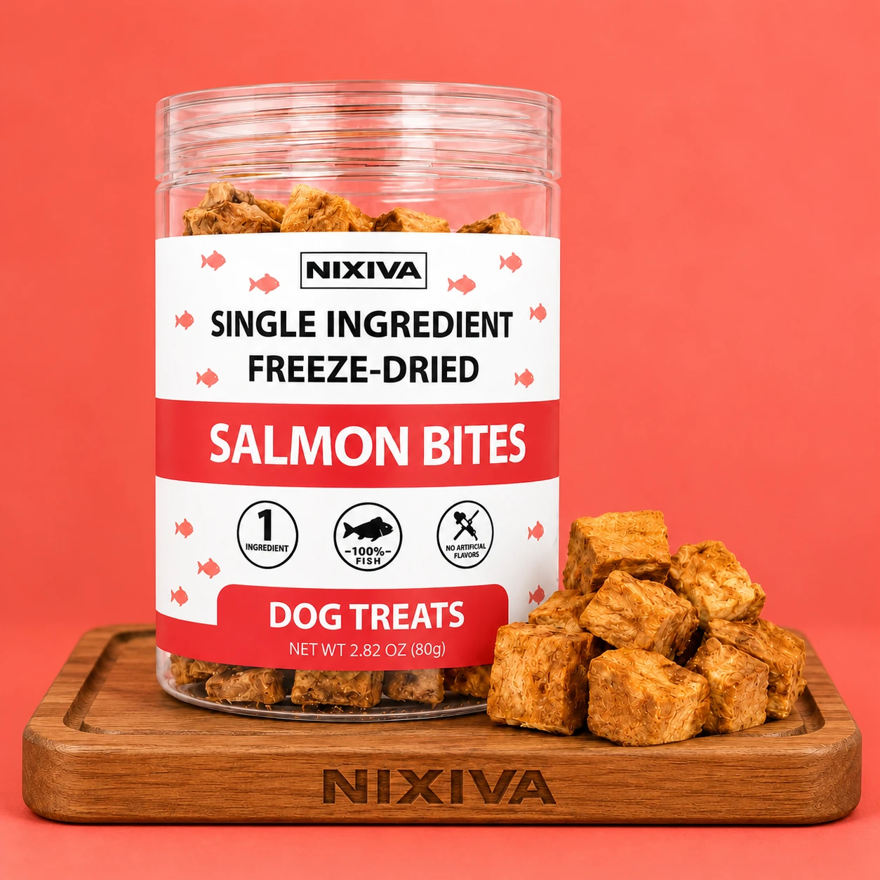NIXIVA Salmon Bites dog treat jar