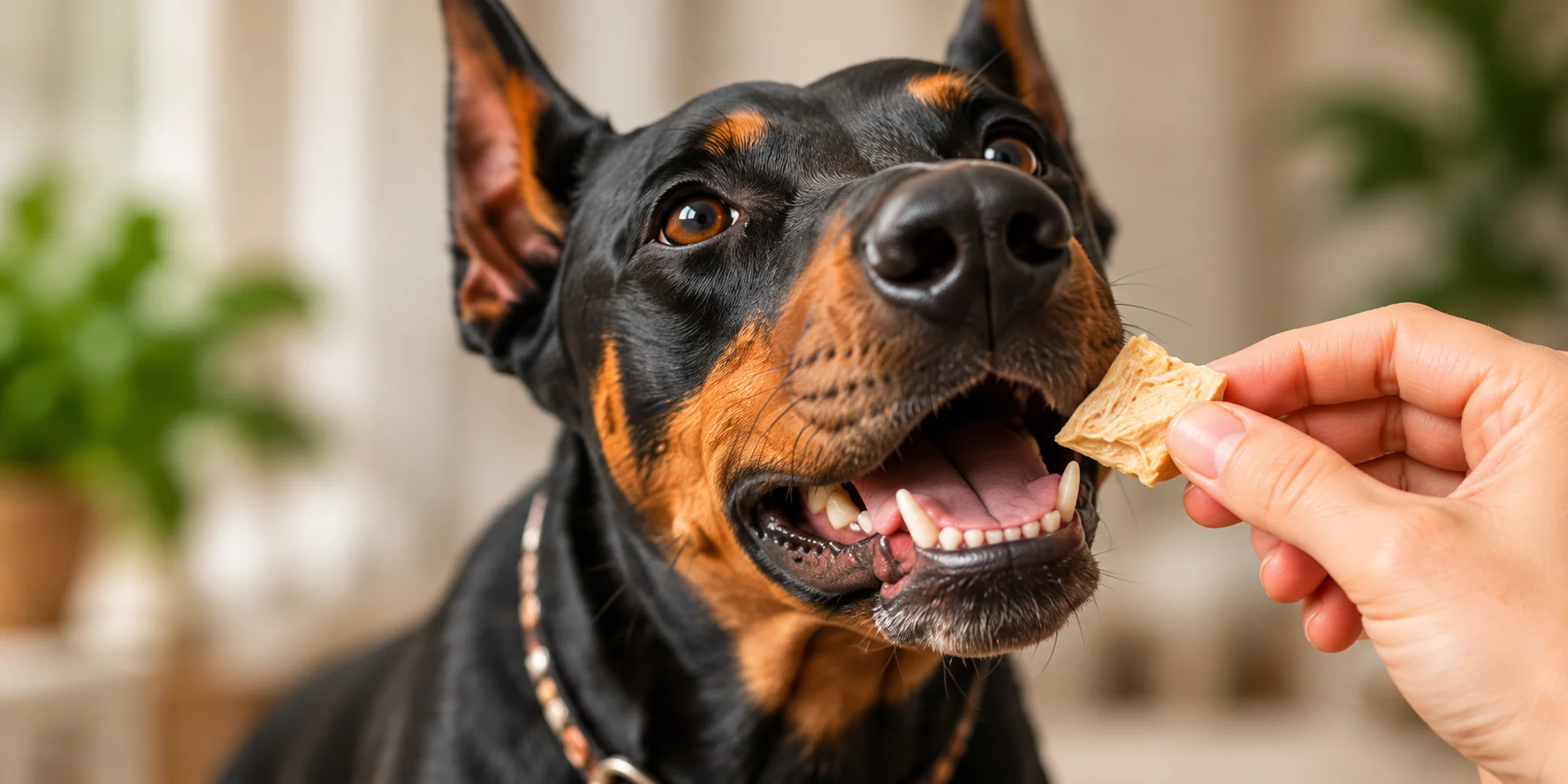 A dog enjoying a freeze-dried treat
