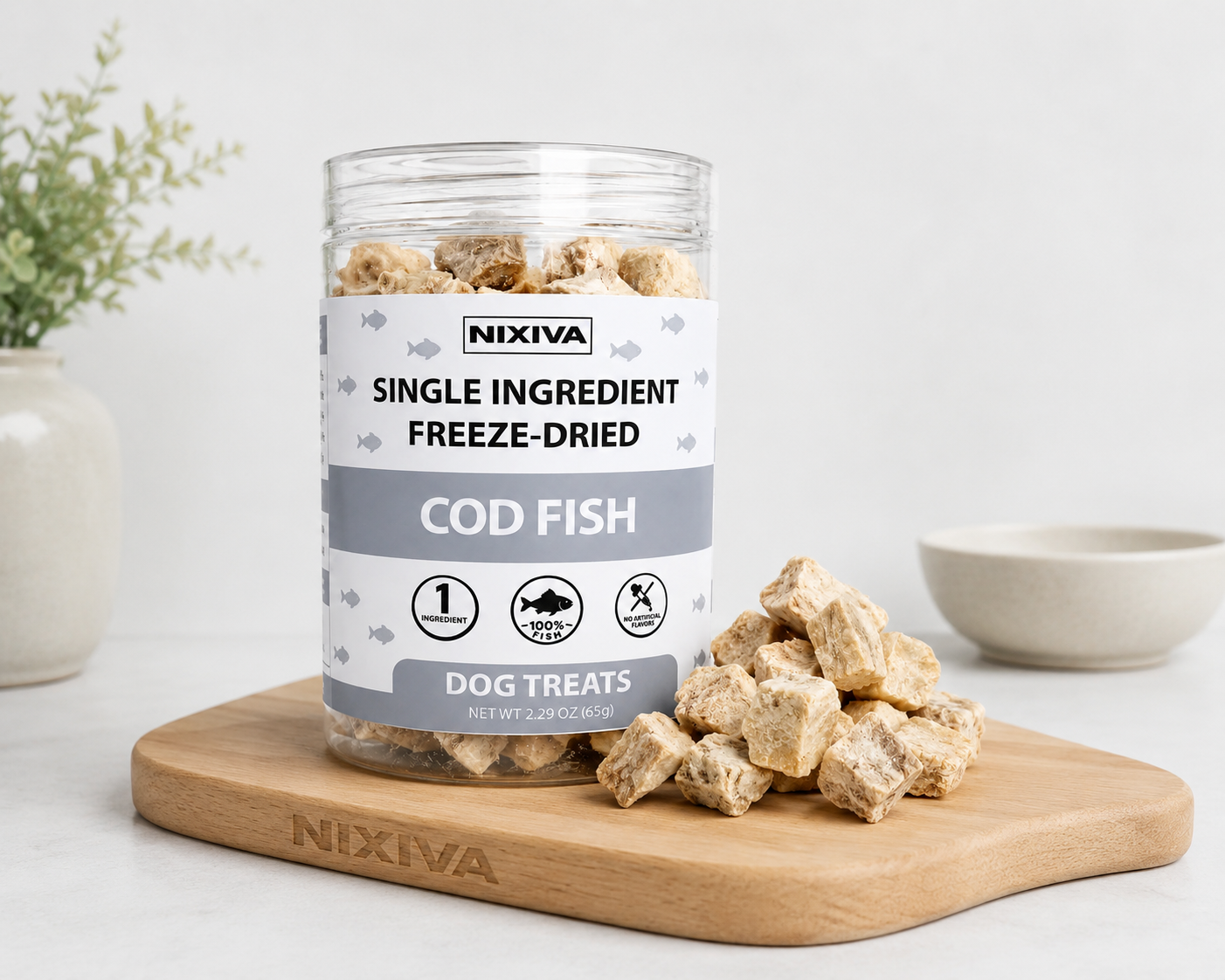 Freeze-Dried Single Ingredient Raw Cod Fish Bites Dog Treats